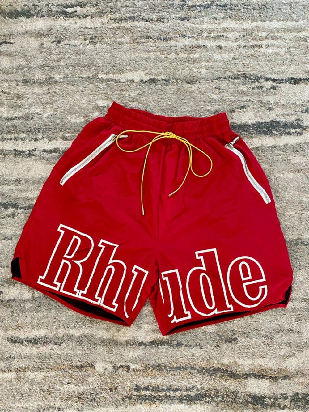 Rhude Red Cargo Shorts with Classic Mustard Drawcord